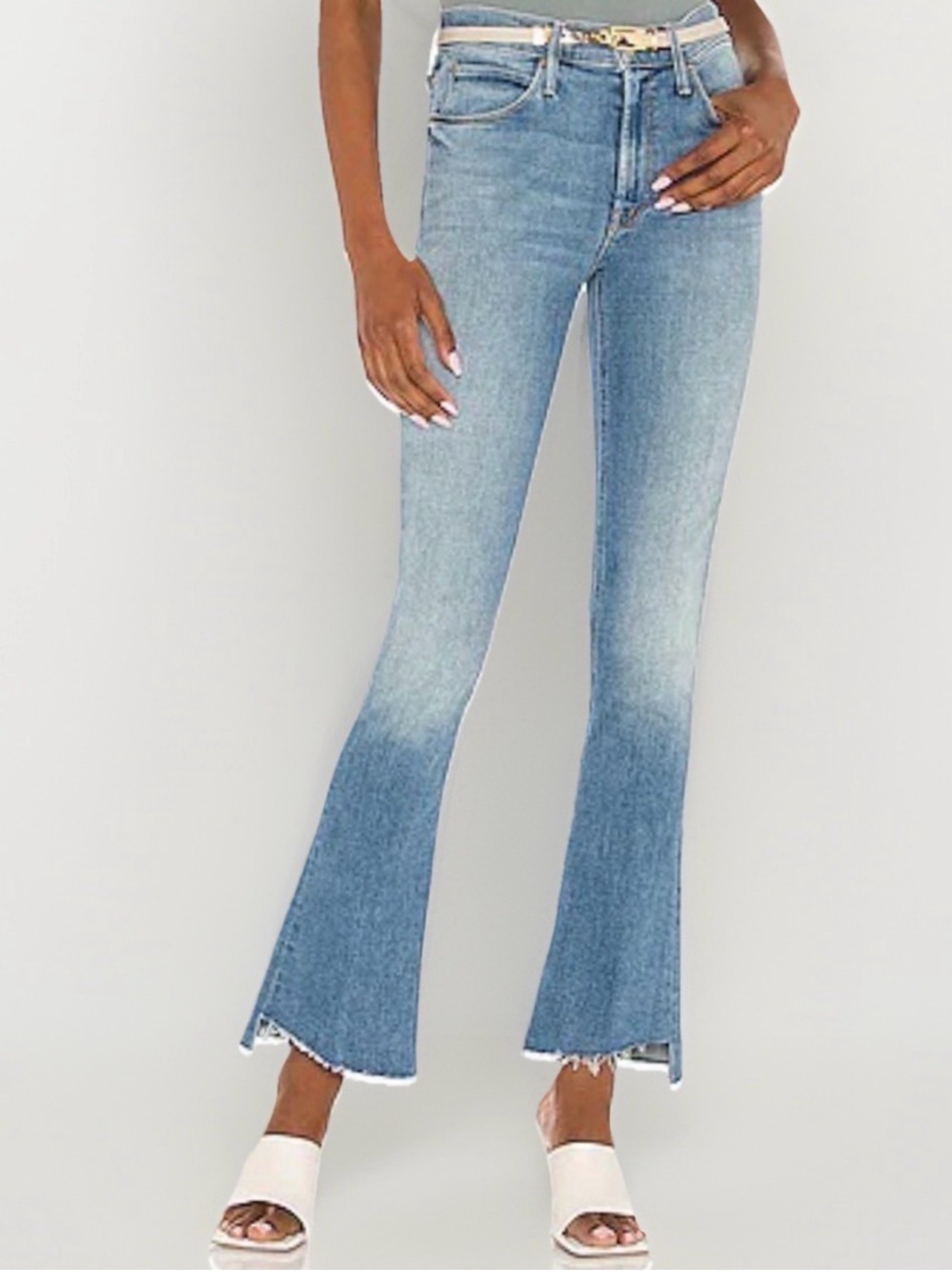 MOTHER The Runway Step Fray Jeans Light High Rise Size 25 KIss And Make Up Pants